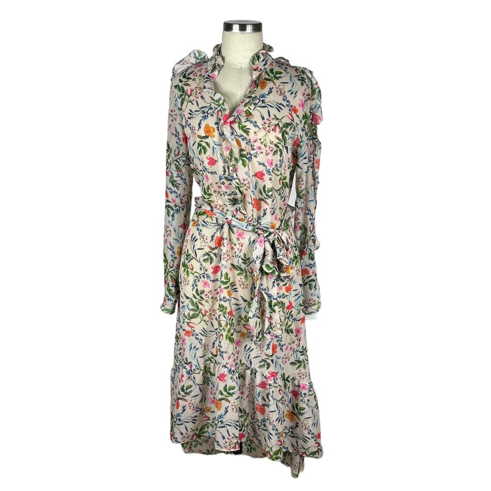 JULIA JORDAN Pink Floral Print Ruffle Midi Dress Women's Size 12 NWT Boho Preppy